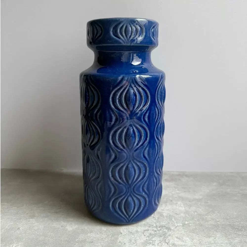 Scheurich 285-23 Amsterdam Blue Ceramic Onion Vase MCM Fat Lava West Germany 70s
